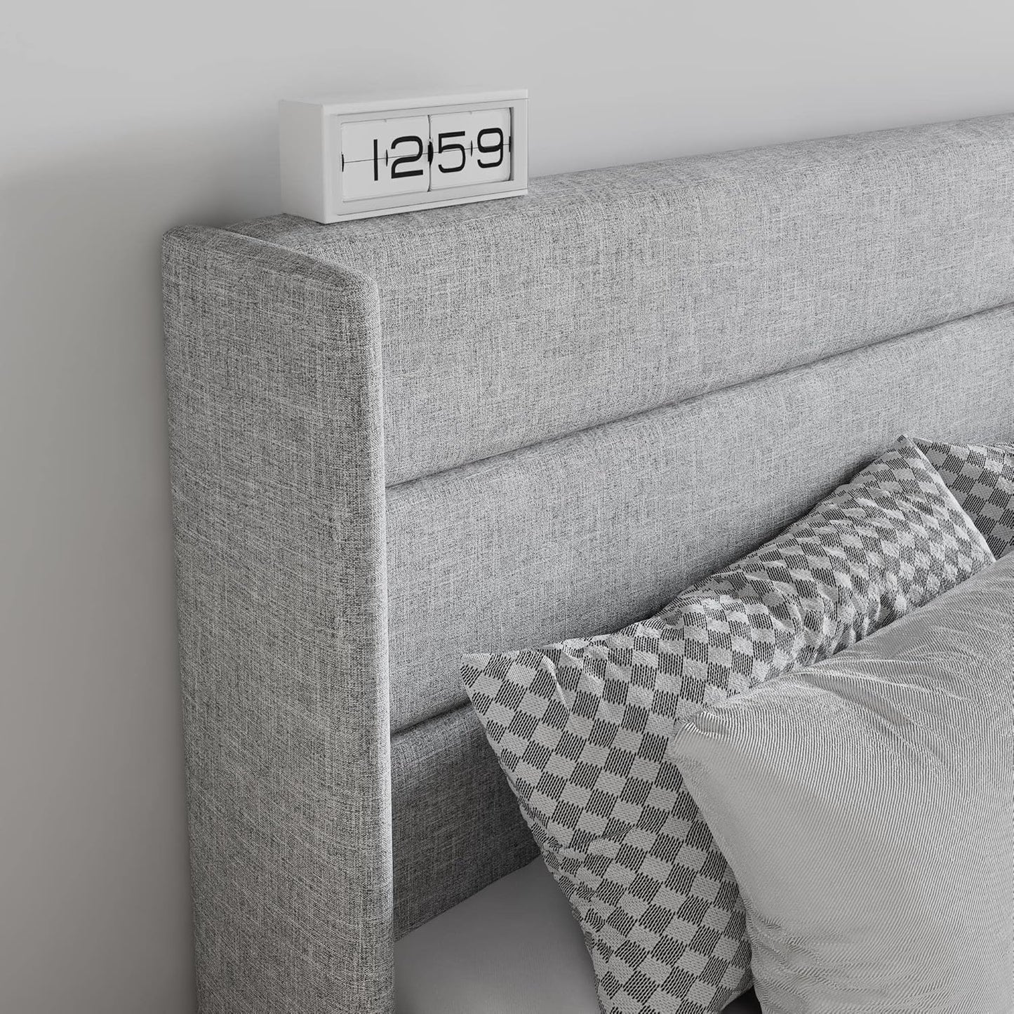 SHA CERLIN Lift Up Storage Bed/Modern Wingback Headboard