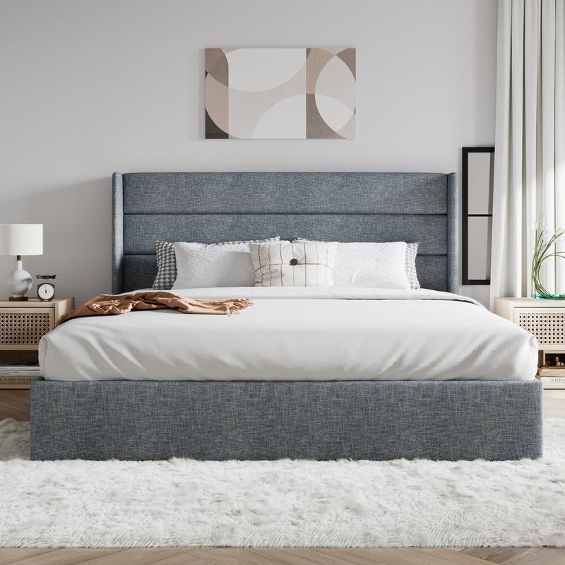 SHA CERLIN Lift Up Storage Bed/Modern Wingback Headboard