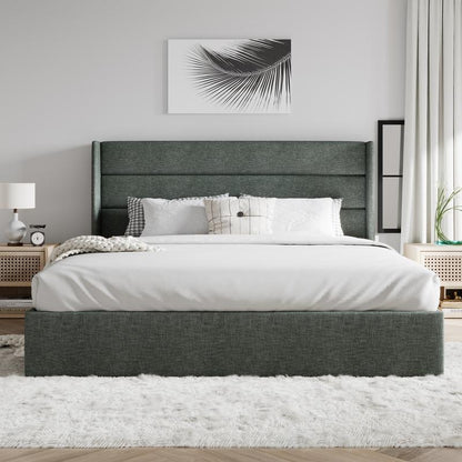 SHA CERLIN Lift Up Storage Bed/Modern Wingback Headboard